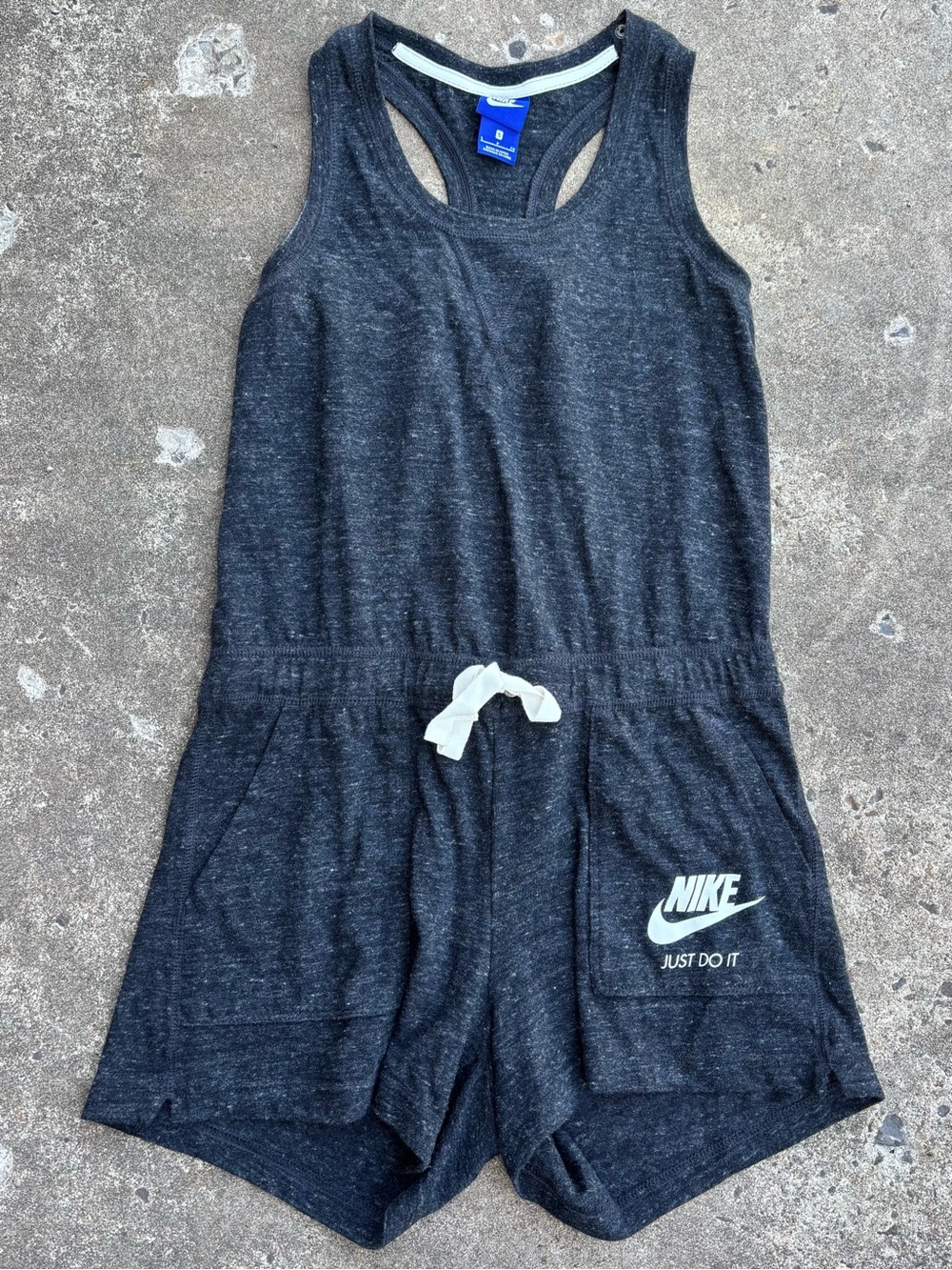 Nike Dark Heather Gray' Racerback Romper with White Drawstring